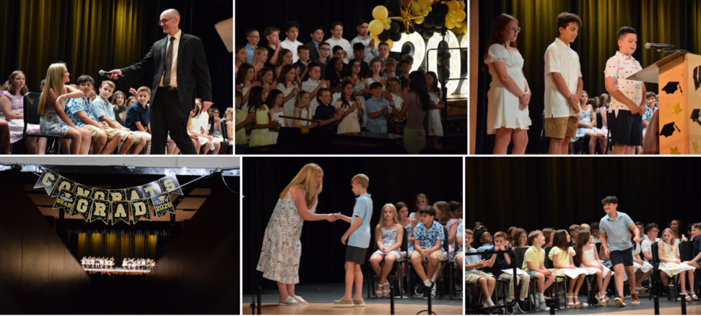 collage of photos with students on stage singing